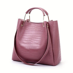 4pcs Crocodile Pattern Tote Clutch Inner Bag Set PU Leather Versatile Commuter