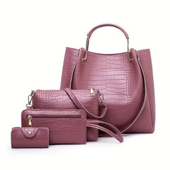 4pcs Crocodile Pattern Tote Clutch Inner Bag Set PU Leather Versatile Commuter