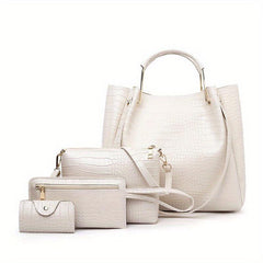 4pcs Crocodile Pattern Tote Clutch Inner Bag Set PU Leather Versatile Commuter