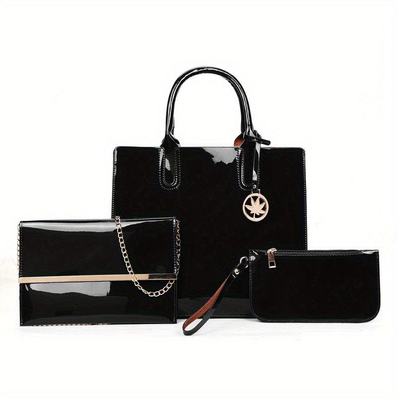 3pcs Patent Leather Bag Sets Women's Crossbody Tote Bag Clutch Purse Wallet