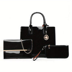 3pcs Patent Leather Bag Sets Women's Crossbody Tote Bag Clutch Purse Wallet