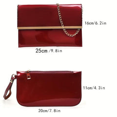 3pcs Patent Leather Bag Sets Women's Crossbody Tote Bag Clutch Purse Wallet