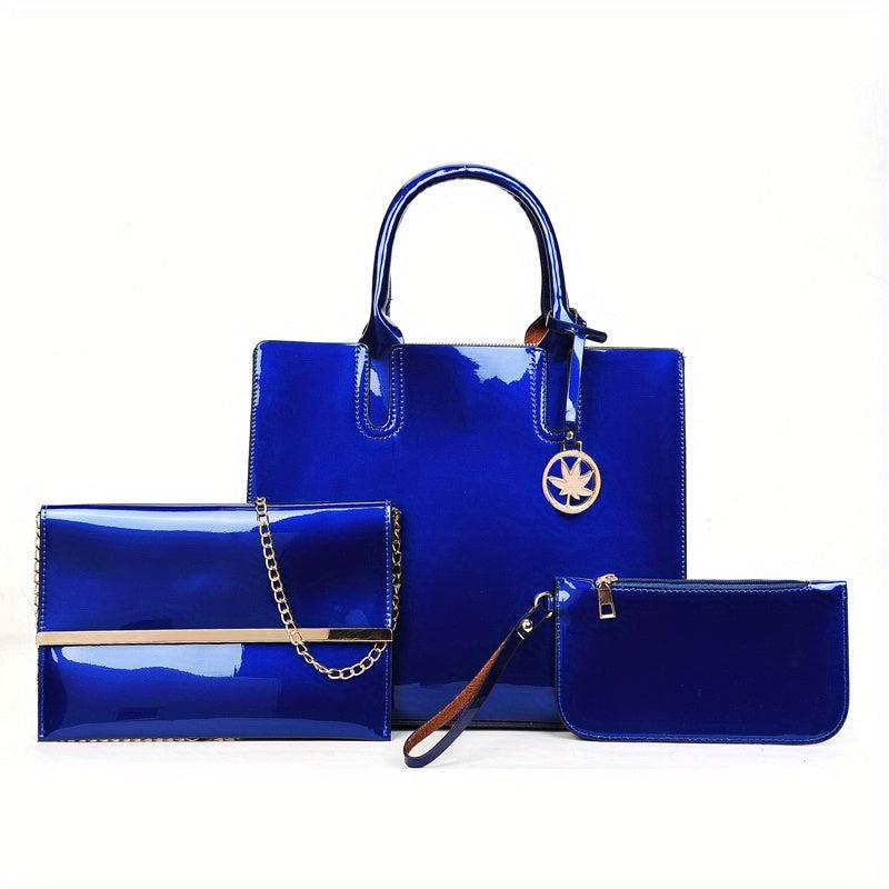 3pcs Patent Leather Bag Sets Women's Crossbody Tote Bag Clutch Purse Wallet