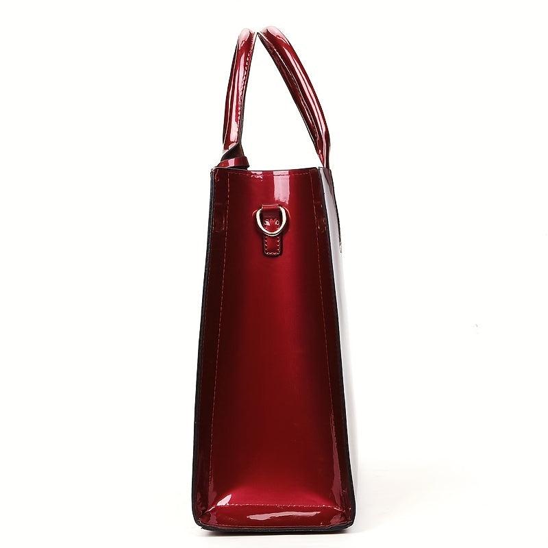 3pcs Patent Leather Bag Sets Women's Crossbody Tote Bag Clutch Purse Wallet