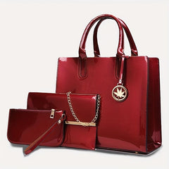 3pcs Patent Leather Bag Sets Women's Crossbody Tote Bag Clutch Purse Wallet