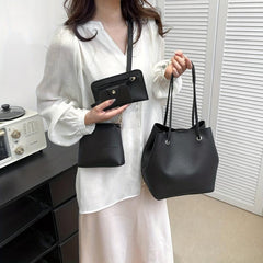 4 Pcs Solid Bag Sets Shoulder & Crossbody & Clutch & Card Case