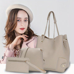 4 Pcs Solid Bag Sets Shoulder & Crossbody & Clutch & Card Case