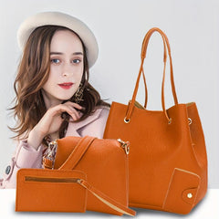 4 Pcs Solid Bag Sets Shoulder & Crossbody & Clutch & Card Case