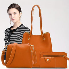 4 Pcs Solid Bag Sets Shoulder & Crossbody & Clutch & Card Case