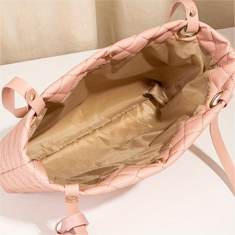 Women's Minimalist Quilted Tote Shoulder Bag Solid Color with Coin Purse