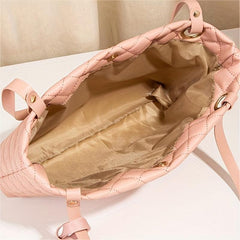 Women's Minimalist Quilted Tote Shoulder Bag Solid Color with Coin Purse