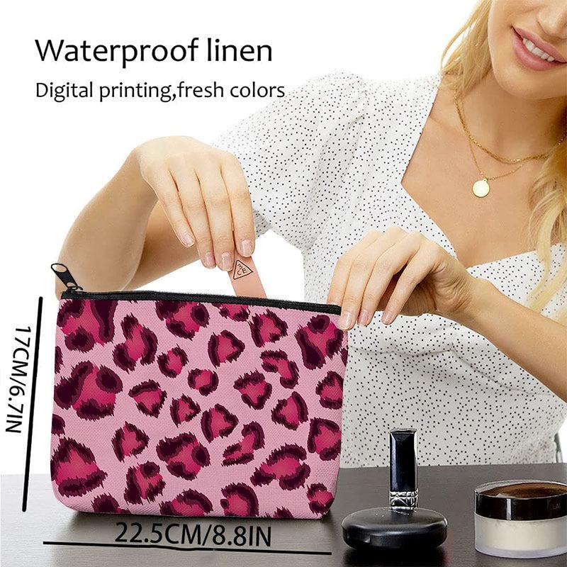 Pink Leopard Print Waterproof Toiletry Bag Words Print Cosmetic Bag