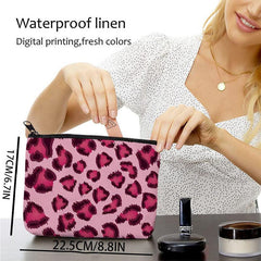 Pink Leopard Print Waterproof Toiletry Bag Words Print Cosmetic Bag