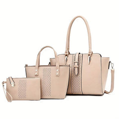 3 Pcs Solid Bag Sets Tote Satchel Clutch For Work