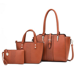 3 Pcs Solid Bag Sets Tote Satchel Clutch For Work