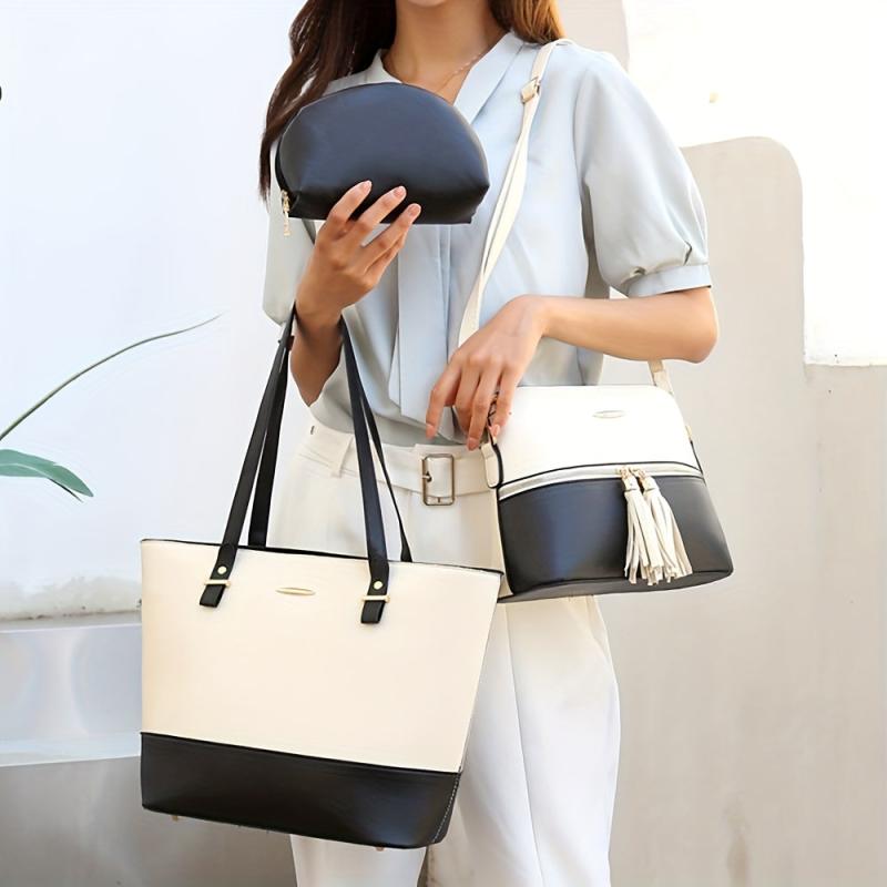 3PCS Large Capacity Tote Bag Block Shoulder Bag Women's