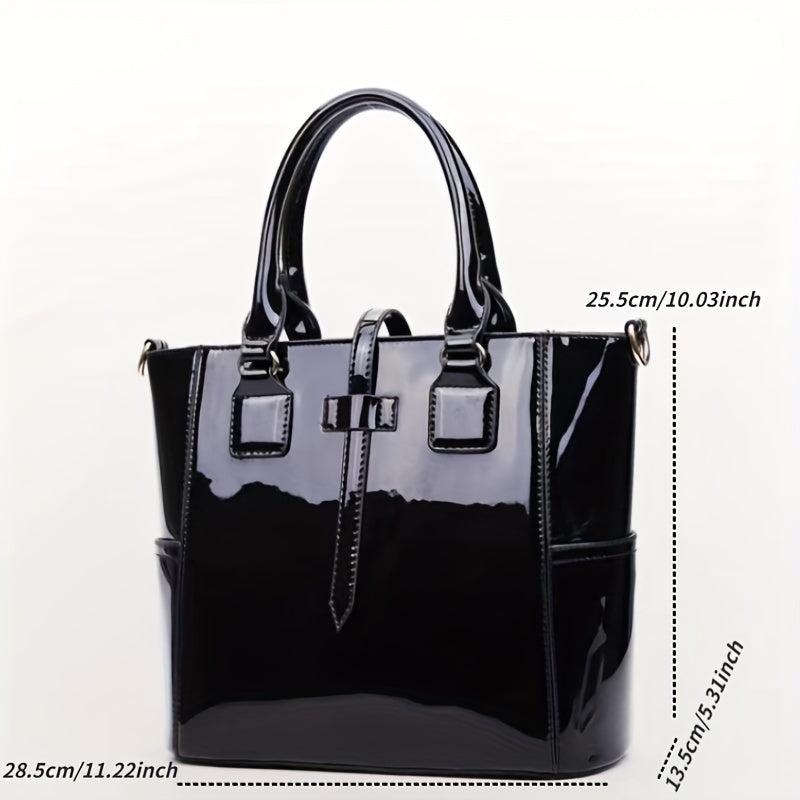 Patent Leather Hand Tote Bag Set with Clutch & Card Purse