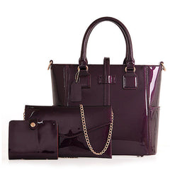 Patent Leather Hand Tote Bag Set with Clutch & Card Purse