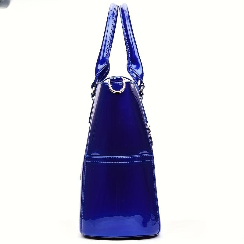 3Pcs Patent Leather Bag Set with Chain Crossbody Bag & Clutch Purse