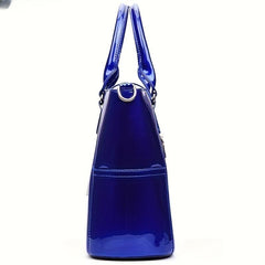 3Pcs Patent Leather Bag Set with Chain Crossbody Bag & Clutch Purse