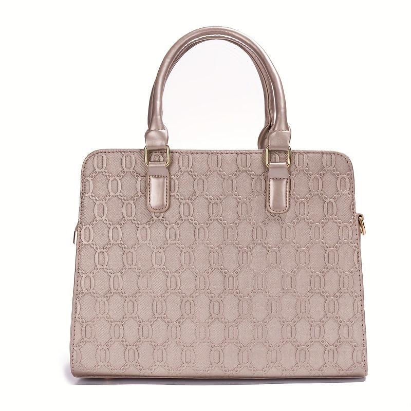 4 Pcs Geometric Pattern Bag Set Quilted Tote Bag With Purses Bear Pendant