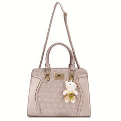 4 Pcs Geometric Pattern Bag Set Quilted Tote Bag With Purses Bear Pendant