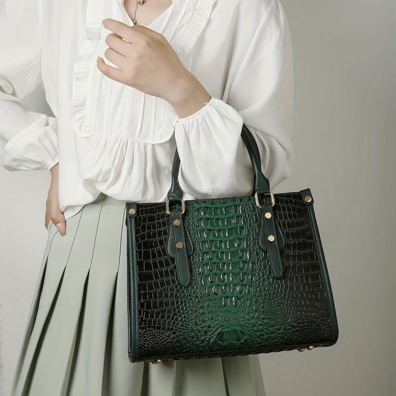 3PCS Crocodile Pattern Tote Purse Set Faux Leather Handbag and Wallet