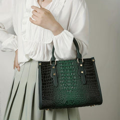 3PCS Crocodile Pattern Tote Purse Set Faux Leather Handbag and Wallet