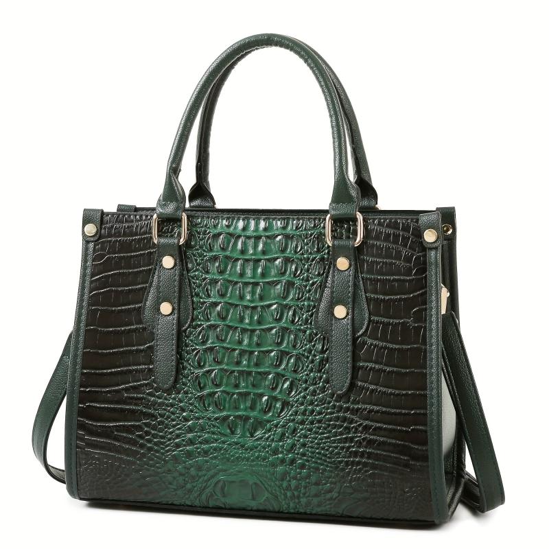3PCS Crocodile Pattern Tote Purse Set Faux Leather Handbag and Wallet