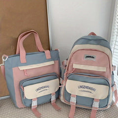 2pcs Large Capacity Backpack Tote Set Lightweight Durable School Travel Bag