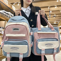 2pcs Large Capacity Backpack Tote Set Lightweight Durable School Travel Bag