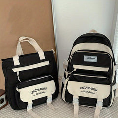 2pcs Large Capacity Backpack Tote Set Lightweight Durable School Travel Bag