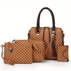 Vintage Tote Bag Crossbody Bag Set PU Leather Shoulder Bag