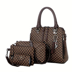 Vintage Tote Bag Crossbody Bag Set PU Leather Shoulder Bag
