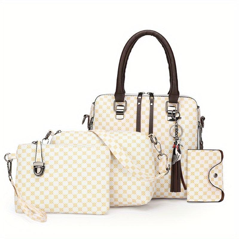Vintage Tote Bag Crossbody Bag Set PU Leather Shoulder Bag