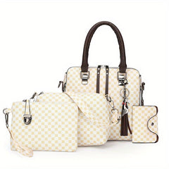 Vintage Tote Bag Crossbody Bag Set PU Leather Shoulder Bag