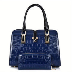 Crocodile Pattern Handbag Tote Bag with Wallet Set
