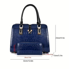 Crocodile Pattern Handbag Tote Bag with Wallet Set