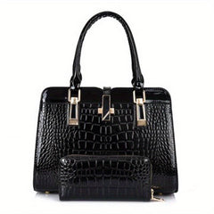 Crocodile Pattern Handbag Tote Bag with Wallet Set