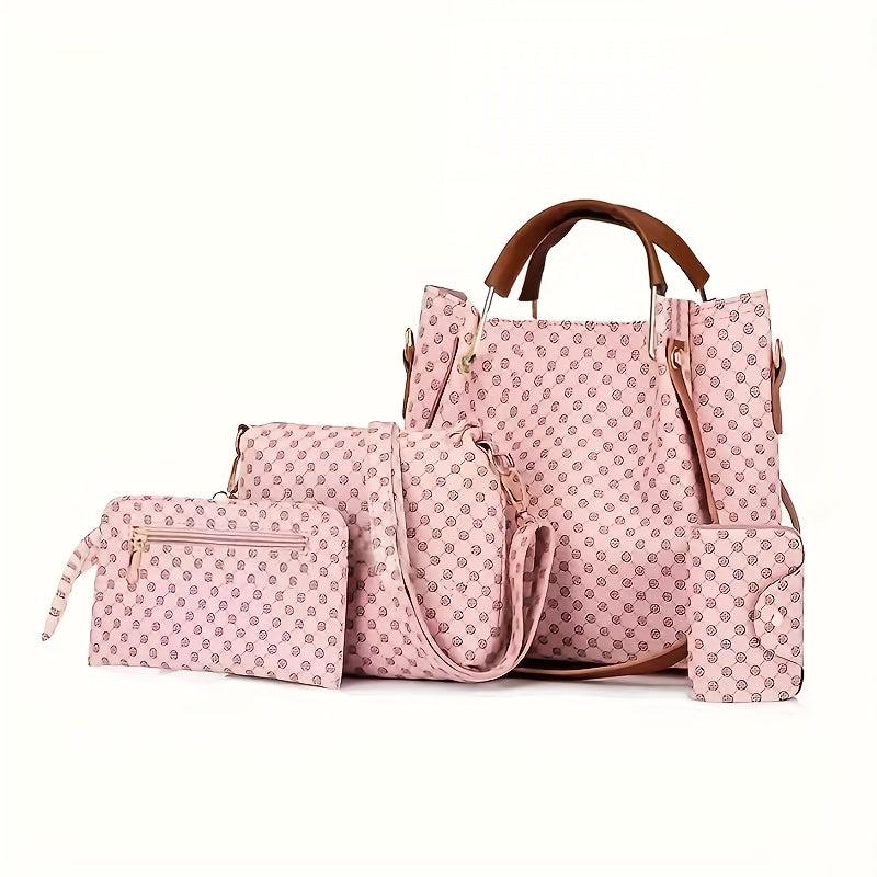 4pcs Vintage Tote Bag Shoulder Bag Set PU Leather Textured Commuter Bag