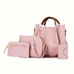 4pcs Vintage Tote Bag Shoulder Bag Set PU Leather Textured Commuter Bag