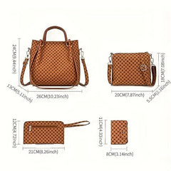 4pcs Vintage Tote Bag Shoulder Bag Set PU Leather Textured Commuter Bag