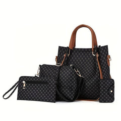 4pcs Vintage Tote Bag Shoulder Bag Set PU Leather Textured Commuter Bag