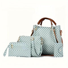 4pcs Vintage Tote Bag Shoulder Bag Set PU Leather Textured Commuter Bag
