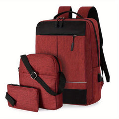 3PCS Laptop Computer Backpack USB Charging Travel Bag Daypack Business School