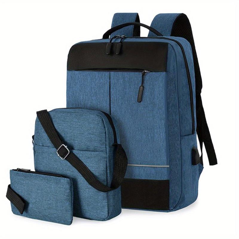 3PCS Laptop Computer Backpack USB Charging Travel Bag Daypack Business School