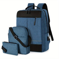 3PCS Laptop Computer Backpack USB Charging Travel Bag Daypack Business School