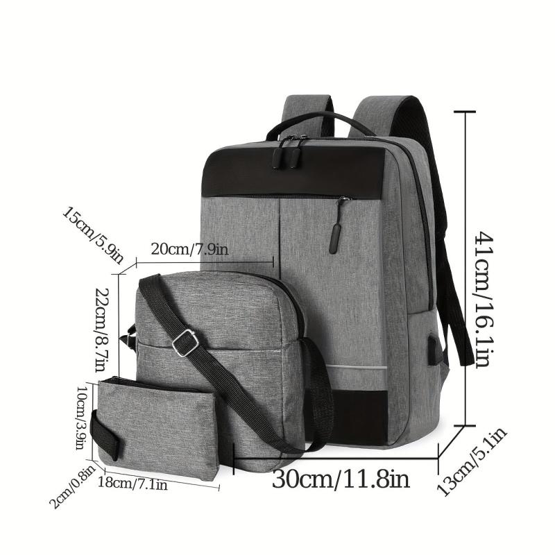 3PCS Laptop Computer Backpack USB Charging Travel Bag Daypack Business School