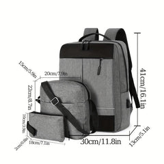 3PCS Laptop Computer Backpack USB Charging Travel Bag Daypack Business School