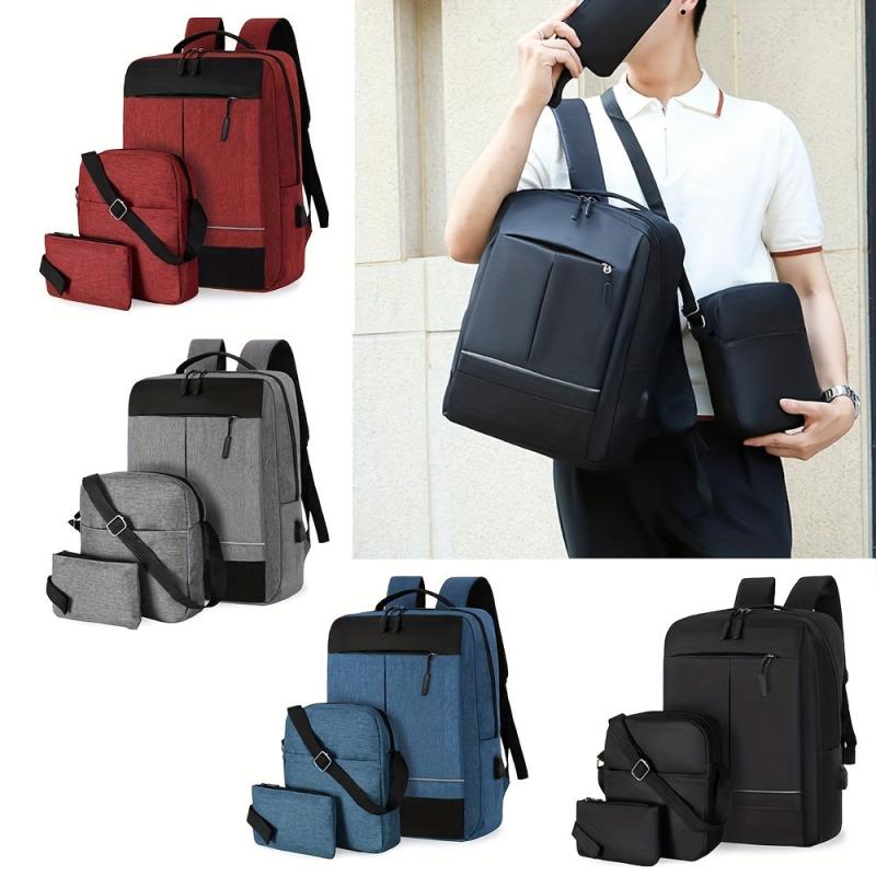 3PCS Laptop Computer Backpack USB Charging Travel Bag Daypack Business School